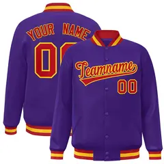 Purple Red-Gold Classic Varsity Full-Snap Letterman Jacket 1