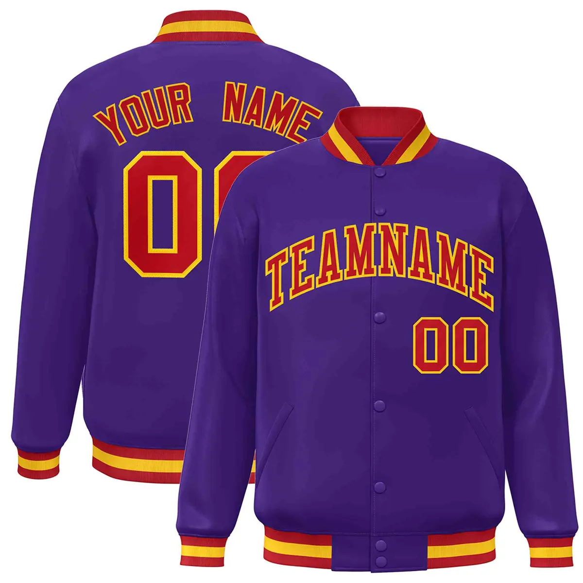 Purple Red-Gold Classic Varsity Full-Snap Letterman Jacket