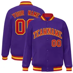 Purple Red-Gold Classic Varsity Full-Snap Letterman Jacket 1