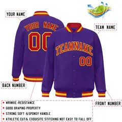 Purple Red-Gold Classic Varsity Full-Snap Letterman Jacket 2