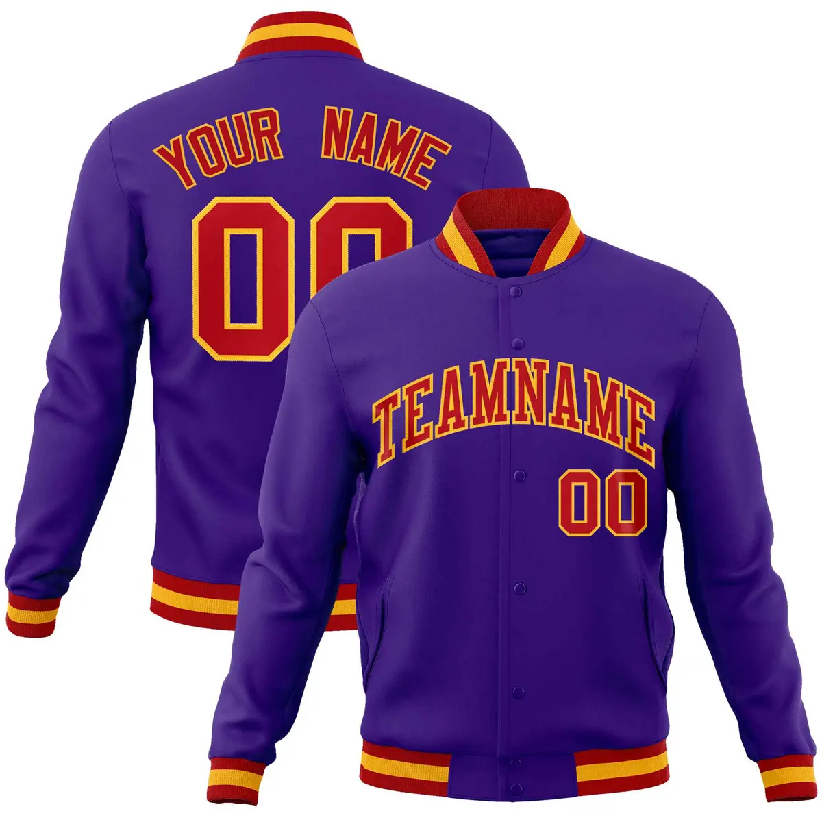 Purple Red-Gold Classic Varsity Full-Snap Letterman Jacket