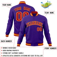 Purple Red-Gold Classic Varsity Full-Snap Letterman Jacket 4