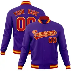 Purple Red-Gold Classic Varsity Full-Snap Letterman Jacket 1