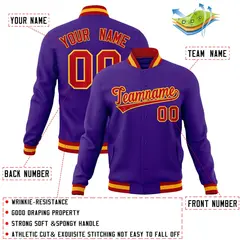 Purple Red-Gold Classic Varsity Full-Snap Letterman Jacket 4