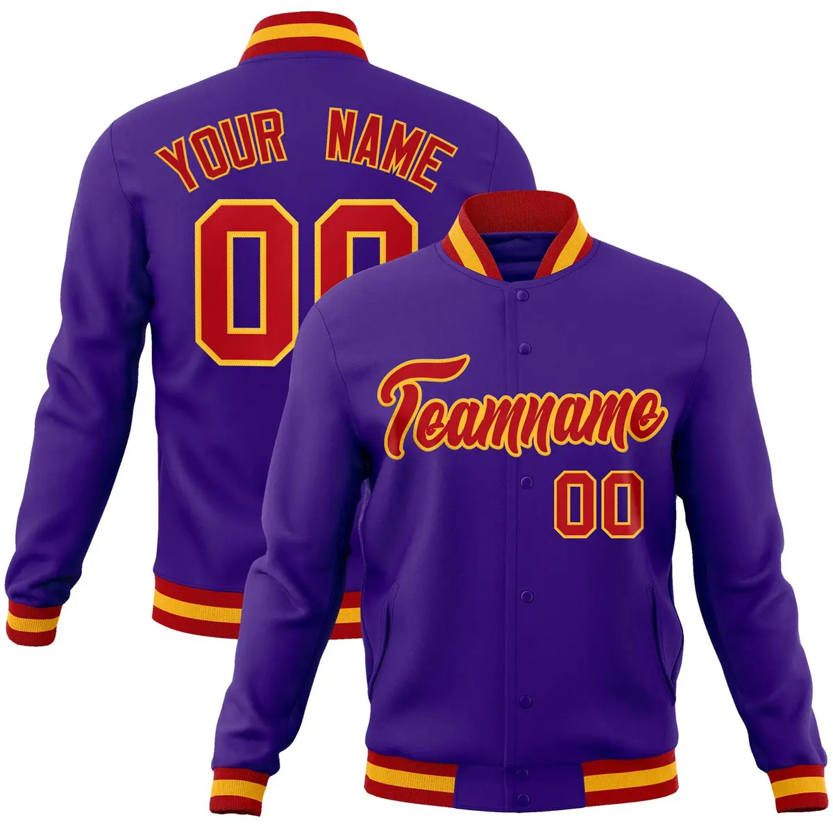 Purple Red-Gold Classic Varsity Full-Snap Letterman Jacket