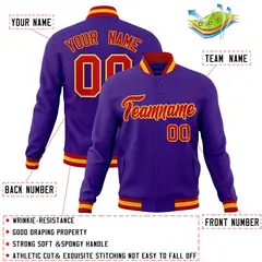 Purple Red-Gold Classic Varsity Full-Snap Letterman Jacket 4