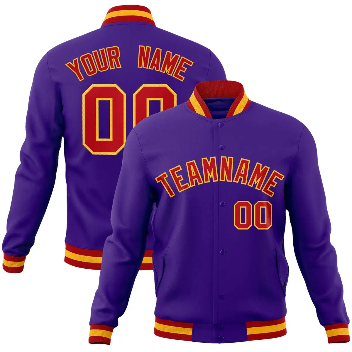 Purple Red-Gold Classic Varsity Full-Snap Letterman Jacket