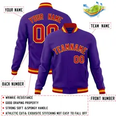 Purple Red-Gold Classic Varsity Full-Snap Letterman Jacket 4