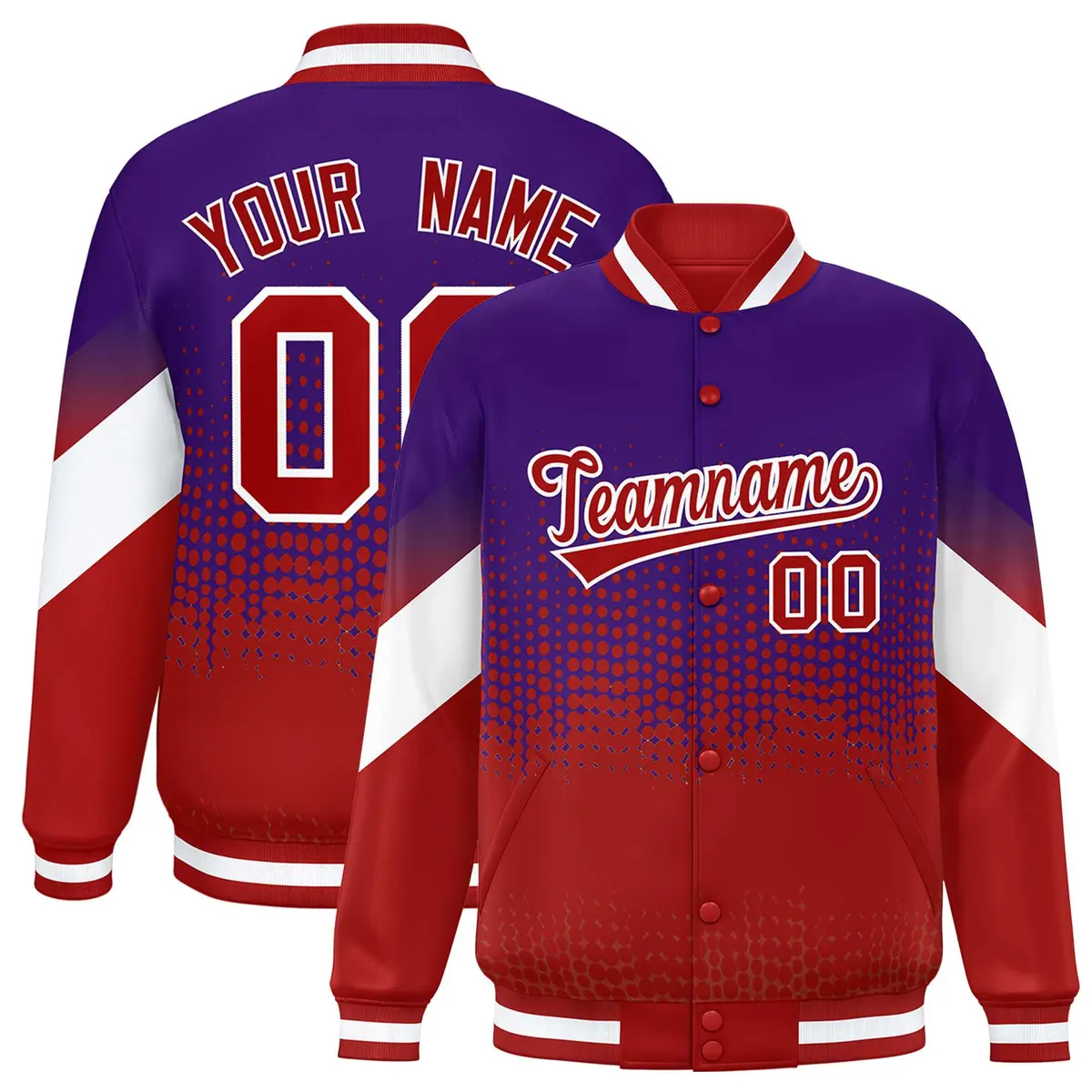 Purple Red Gradient Polka Dot Varsity Letterman Jacket