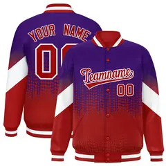 Purple Red Gradient Polka Dot Varsity Letterman Jacket 1