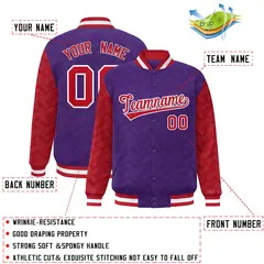 Purple Red L Pattern Raglan Sleeves Varsity Letterman Jacket 2
