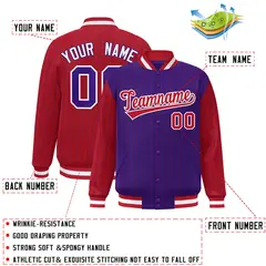 Purple Red Pinstripe Raglan Varsity Letterman Baseball Jacket 2