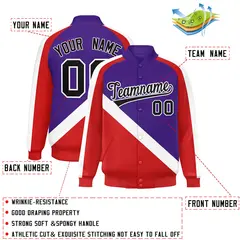 Purple Red Raglan Full-Snap Letterman Baseball Jacket 2