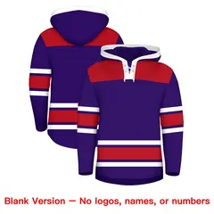 Purple Red Raglan Lace-Up Neck Hockey Hoodie Jersey 7