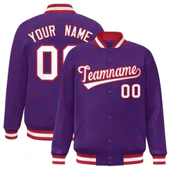 Purple Red Star Pattern Varsity Full-Snap Letterman Baseball Jacket