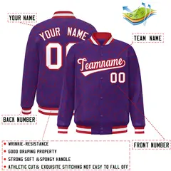 Purple Red Star Pattern Varsity Full-Snap Letterman Baseball Jacket 2