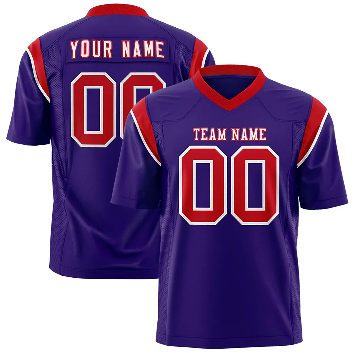 Purple Red Two-Tone Shoulder Cut Flag Football Jersey