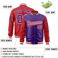 Purple Red Two-Tone Varsity Letterman Bomber Jacket 2