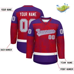 Purple Red White Cashew Flower Graffiti V-Neck Hockey Jersey 2
