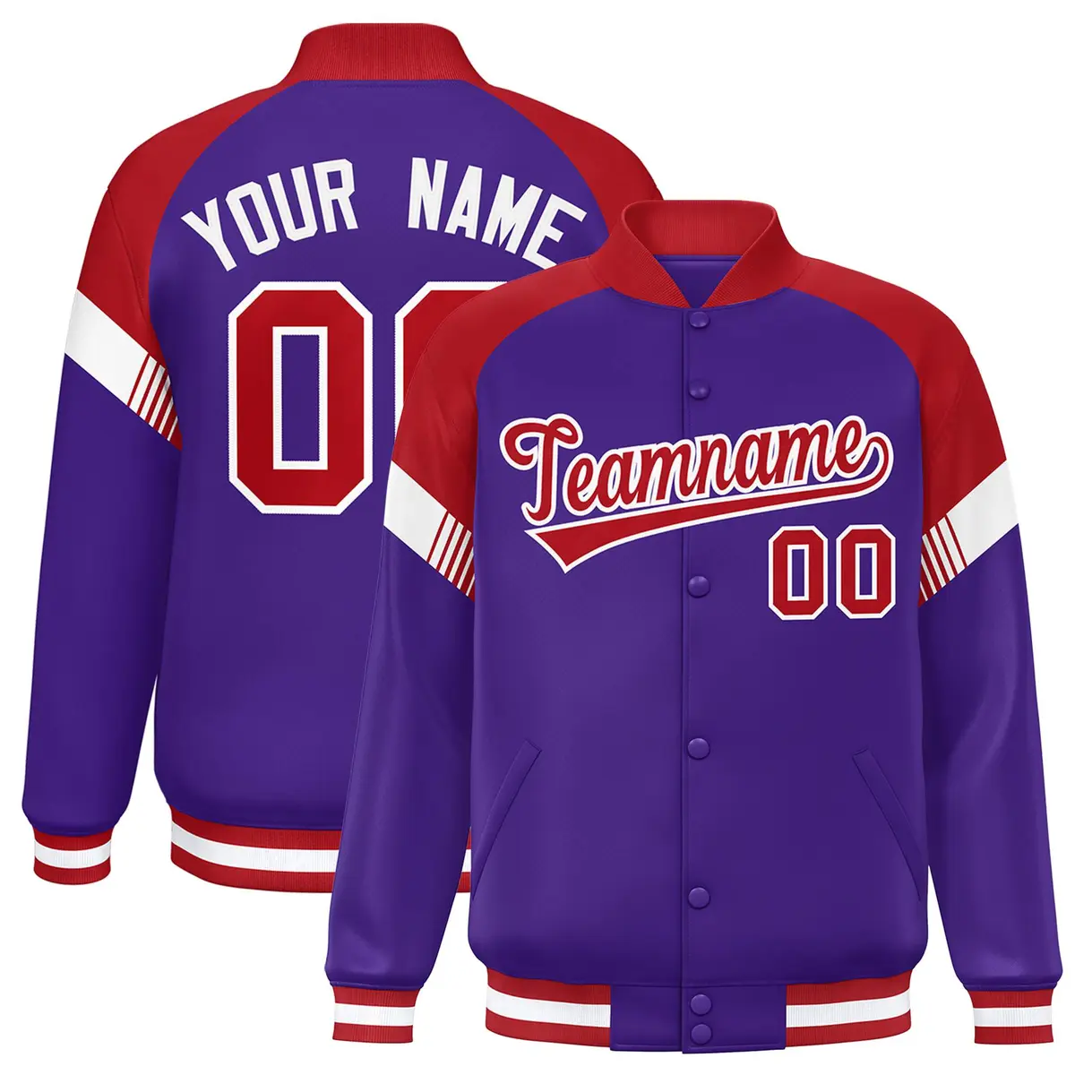 Purple Red-White Color Block Varsity Letterman Jacket