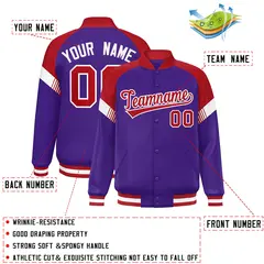 Purple Red-White Color Block Varsity Letterman Jacket 2