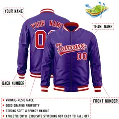 Purple Red-White Full-Zip Varsity Letterman Bomber Jacket 2