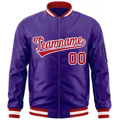 Purple Red-White Full-Zip Varsity Letterman Bomber Jacket 3