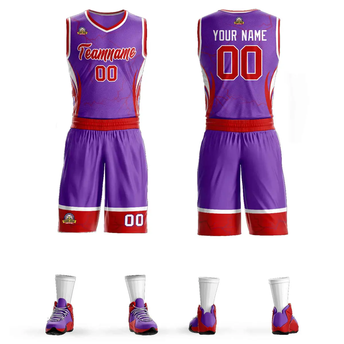 Purple Red-White Graffiti Lightning Basketball Jersey