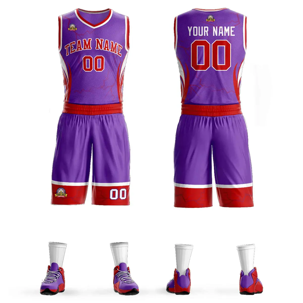 Purple Red-White Graffiti Lightning Basketball Jersey
