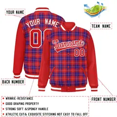 Purple Red-White Plaid Varsity Letterman Baseball Jacket 2