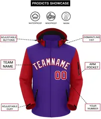 Purple Red-White Raglan Sleeve Waterproof Jacket 2