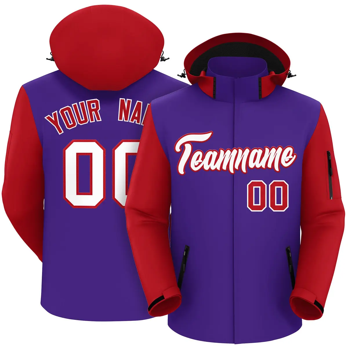 Purple Red-White Raglan Sleeve Waterproof Jacket