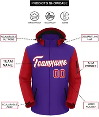 Purple Red-White Raglan Sleeve Waterproof Jacket 2
