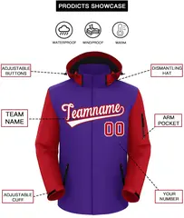 Purple Red-White Raglan Sleeve Waterproof Jacket 2