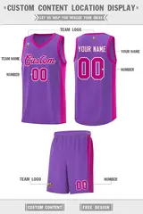 Purple Red-White Side Splash Basketball Uniform Jersey 2