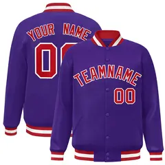 Purple Red-White Varsity Full-Snap Letterman Jacket
