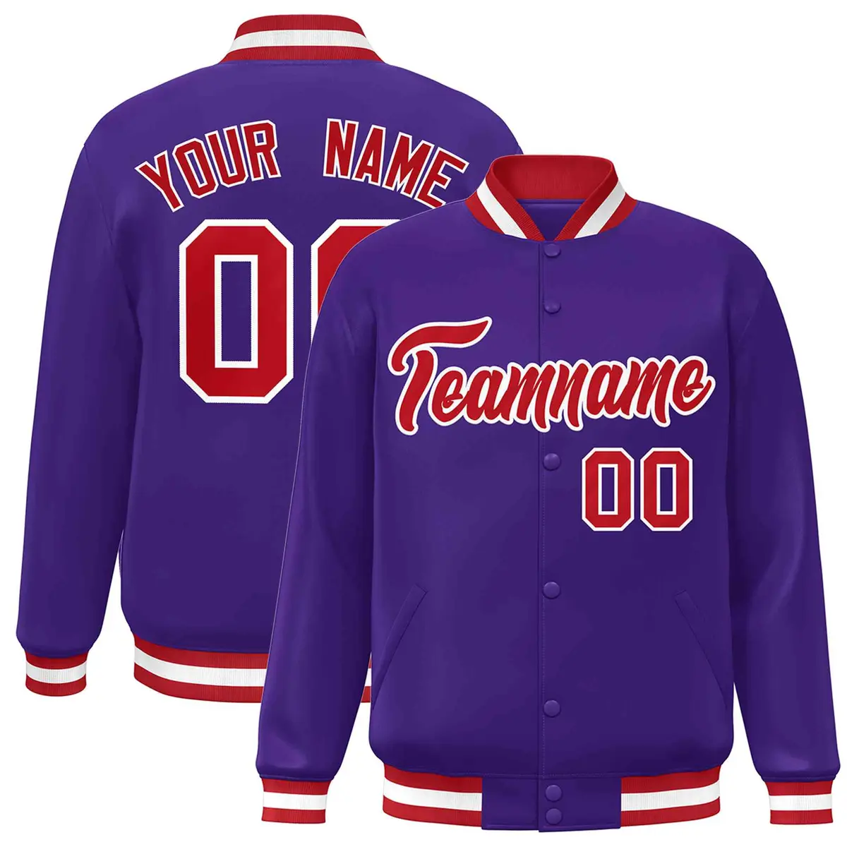 Purple Red-White Varsity Full-Snap Letterman Jacket