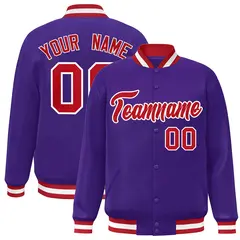 Purple Red-White Varsity Full-Snap Letterman Jacket
