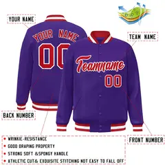 Purple Red-White Varsity Full-Snap Letterman Jacket 2