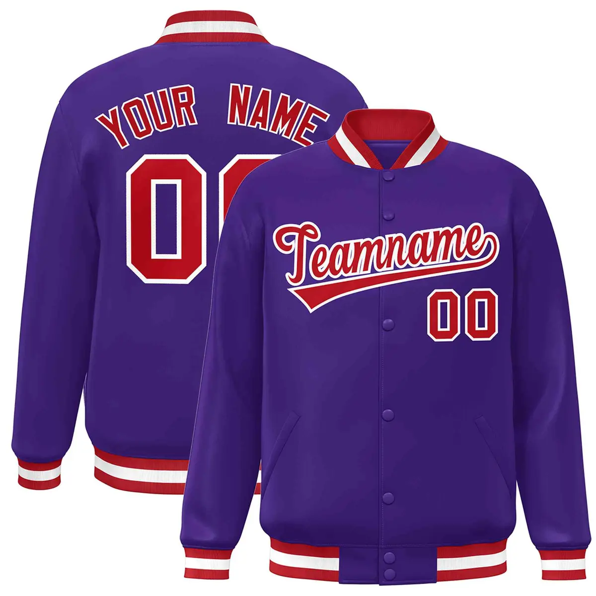 Purple Red-White Varsity Full-Snap Letterman Jacket