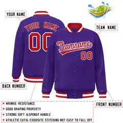 Purple Red-White Varsity Full-Snap Letterman Jacket 2