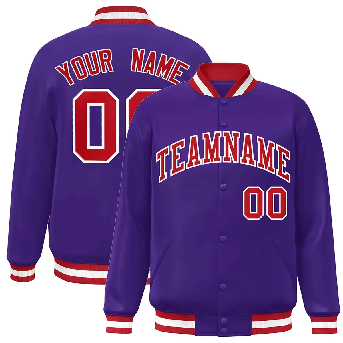 Purple Red-White Varsity Full-Snap Letterman Jacket