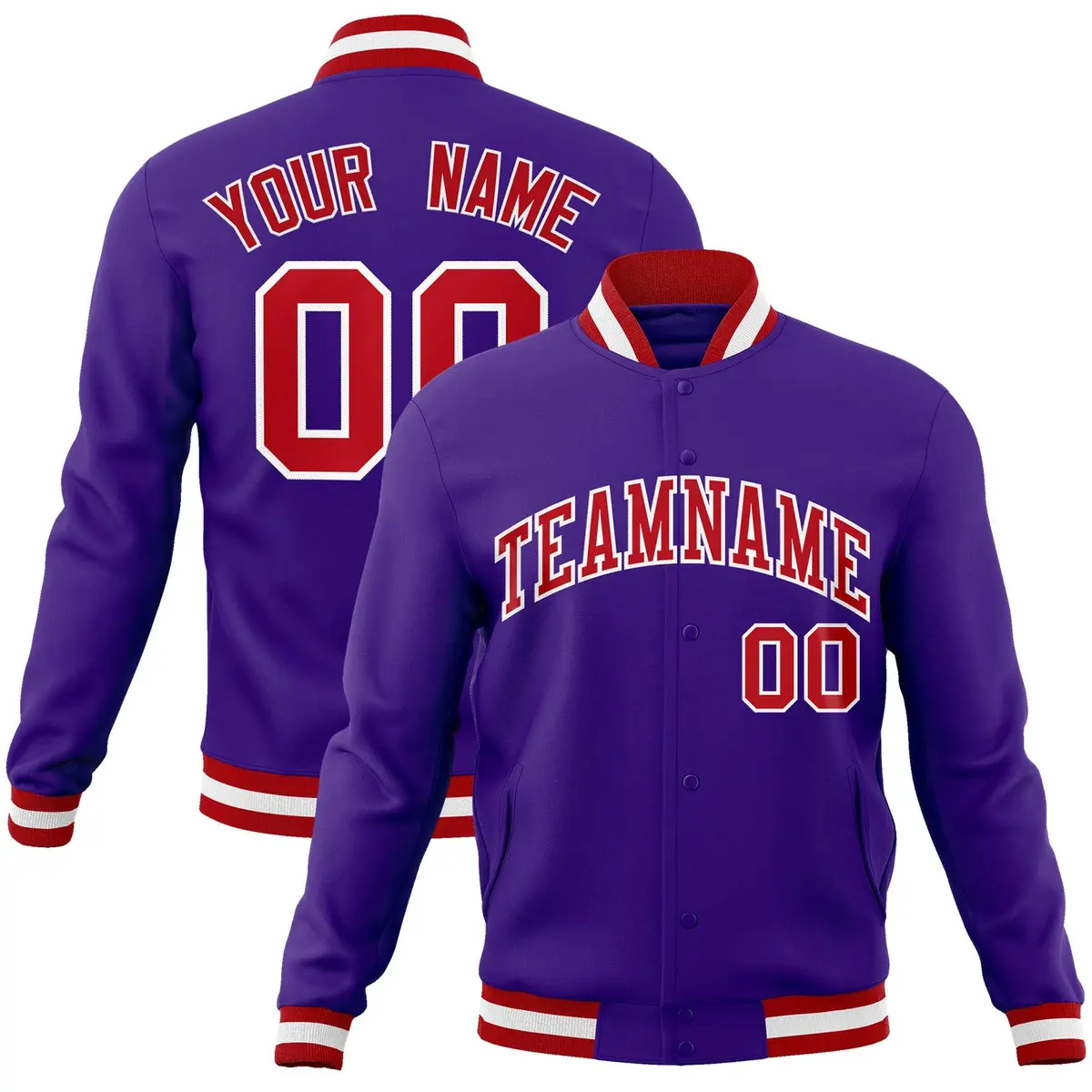 Purple Red-White Varsity Full-Snap Letterman Jacket