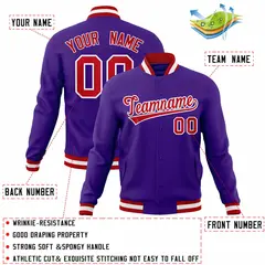 Purple Red-White Varsity Full-Snap Letterman Jacket 4