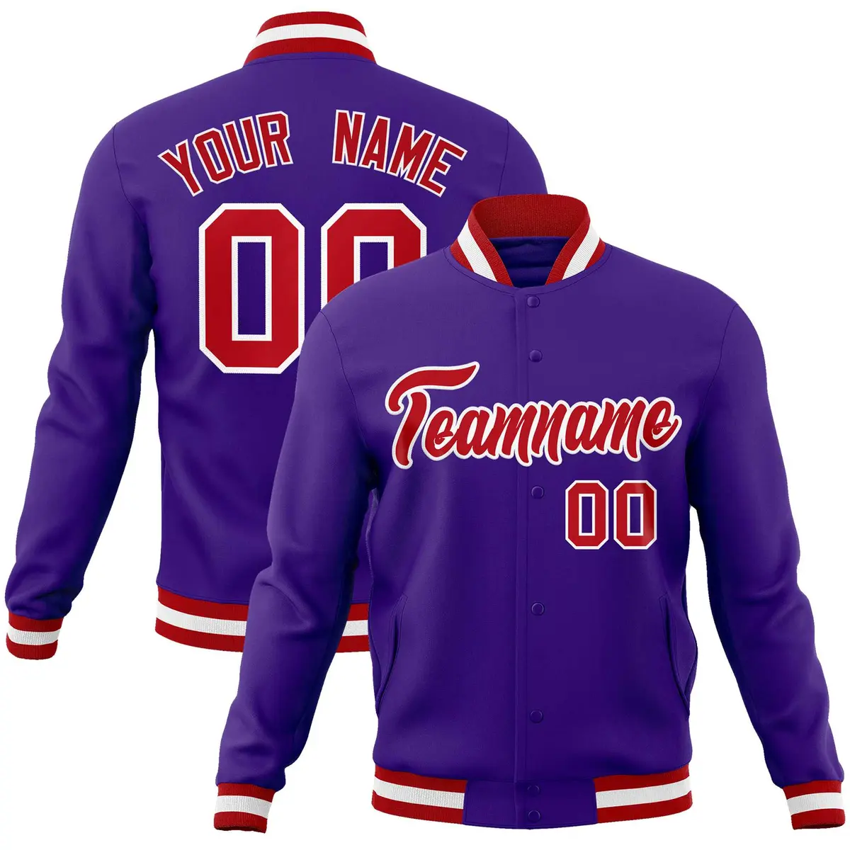 Purple Red-White Varsity Full-Snap Letterman Jacket