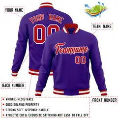 Purple Red-White Varsity Full-Snap Letterman Jacket 4