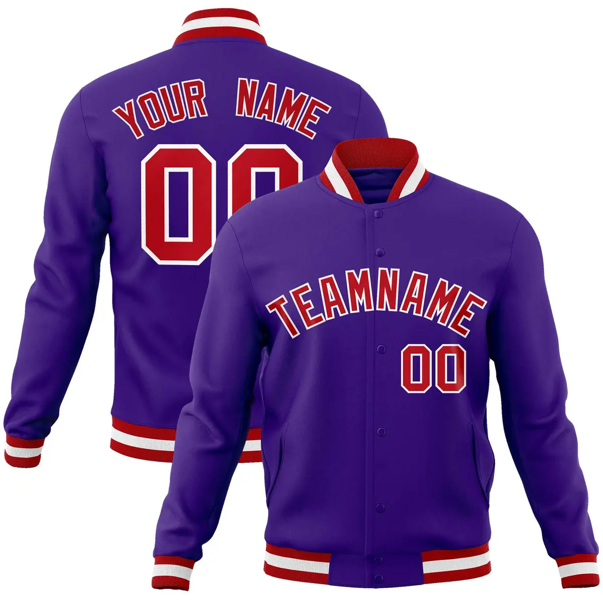 Purple Red-White Varsity Full-Snap Letterman Jacket