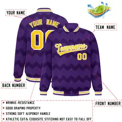 Purple Ripple Color Block Full-Snap Varsity Letterman Jacket 2