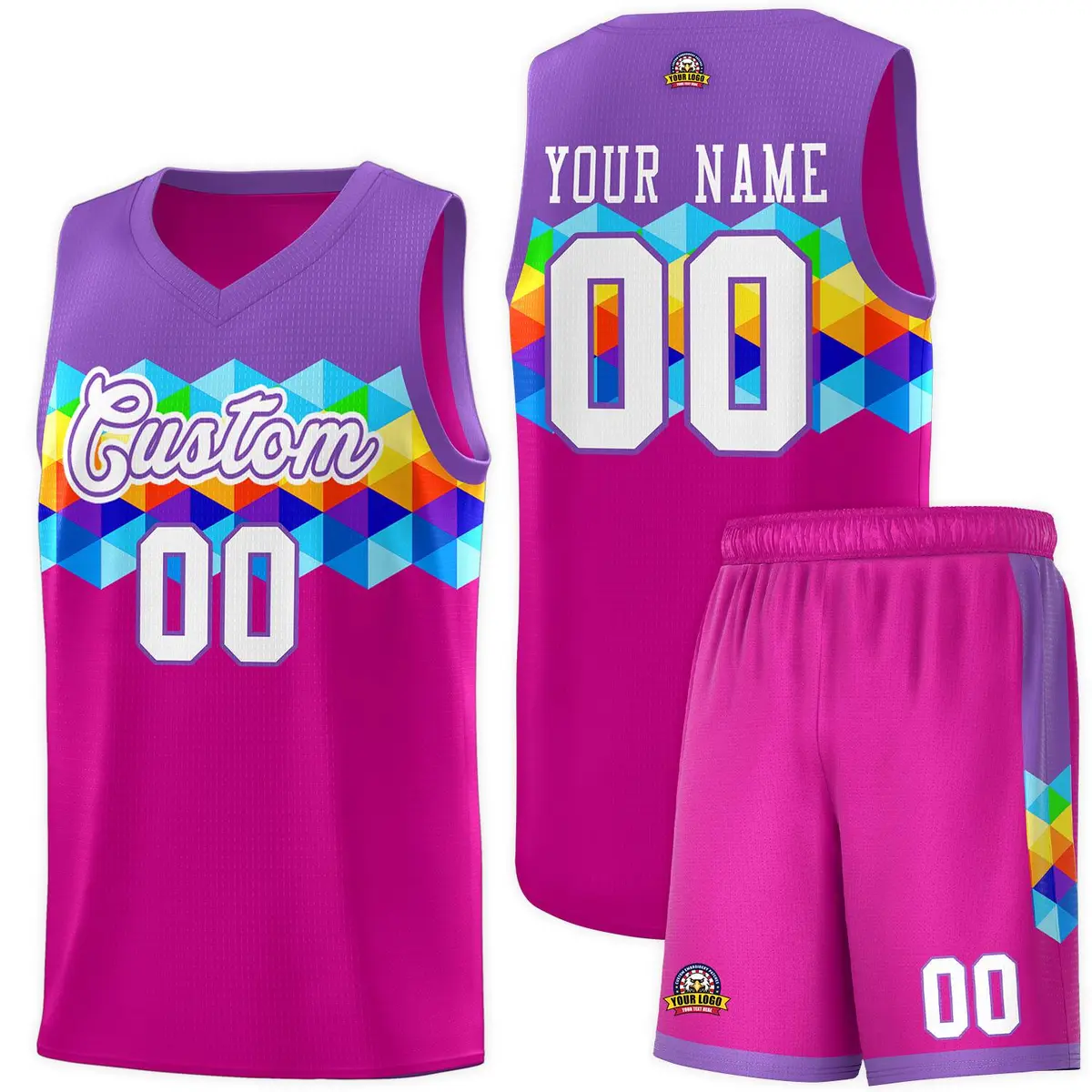 Purple Rose Pink-White Colorful Basketball Jersey Sets