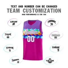 Purple Rose Pink-White Colorful Basketball Jersey Sets 3